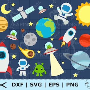 Space SVG. PNG. Cricut cut, layered files. Silhouette files. Planets, solar system, Earth, Saturn, ufos, astronauts, rockets, moon, DXF, eps