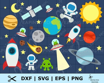 Space SVG. PNG. Cricut cut, layered files. Silhouette files. Planets, solar system, Earth, Saturn, ufos, astronauts, rockets, moon, DXF, eps