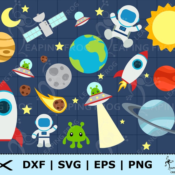 Space SVG. PNG. Cricut cut, layered files. Silhouette files. Planets, solar system, Earth, Saturn, ufos, astronauts, rockets, moon, DXF, eps