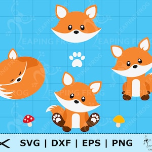 Cute Fox Set SVG. Cricut cut files, layered. Silhouette. Fox PNG. Fox bundle. DXF. eps. Fox clipart. Baby fox digital download. Instant.
