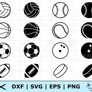 Sportballen SVG PNG EPS dxf. Hele afbeelding en gelaagde bestanden. Digitale download, vector. Cricut gesneden bestanden, silhouet. Honkbal SVG Voetbal SVG