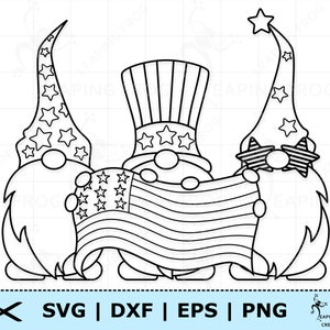 Quatrième de juillet Gnomes SVG PNG. Couper des fichiers, Cricut, Silhouette, Laser. Contour, pochoir. Gnomes d’Amérique svg. Gnomes patriotiques DXF eps