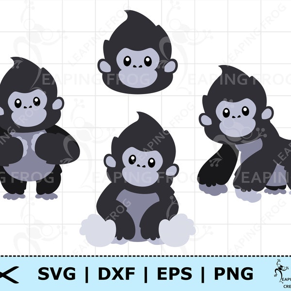 Gorilla SVG. PNG. Cricut cut files, layered. Silhouette files. Bundle, Set, Ape, Monkey. Jungle, Safari animals. Instant download. Cute!