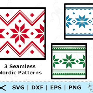 Nordic Pattern SVG. PNG. 3 wersje! Pliki Cricut Cut, Silhouette. Bezproblemowe! Boże Narodzenie, Zima, Czerwony, Czarny, Biały. Natychmiastowe pobranie!