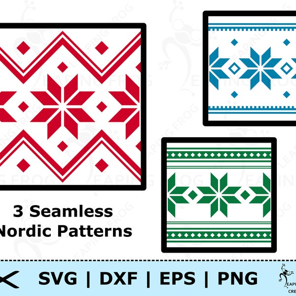 Nordic Pattern SVG. PNG. 3 versions! Cricut cut files, Silhouette. Seamless! Christmas, Winter, Red, Black, White. Instant Download!