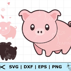 Cute Pig SVG PNG DXF eps. Whole image and layered files. Digital download, vector. Cricut, Silhouette Cut Files. Cartoon Pig.  Clipart.