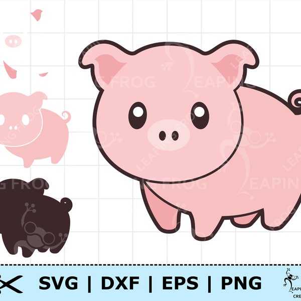 Mignon cochon SVG PNG DXF eps. Image entière et fichiers superposés. Téléchargement numérique, vecteur. Cricut, fichiers de coupe Silhouette. Cochon de dessin animé. Clipart.