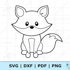 Pagina da colorare di volpe carina PDF SVG PNG. Clipart di piccola volpe. Download digitale/vettoriale. Contorno in bianco e nero. Pagina del libro da colorare.