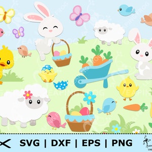 Ostern SVG. PNG. Cricut cut Dateien, geschichtet. Bündel, Set, Hase, Küken, Tulpen, Eier, etc. Silhouette Dateien. DXF, eps. Sofortdownload!