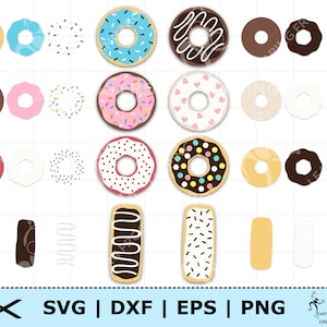 May include: A set of 30 donut SVG cut files, including various donut designs with different toppings, sprinkles, and fillings. The designs are perfect for crafting projects, such as creating stickers, t-shirts, or party decorations.