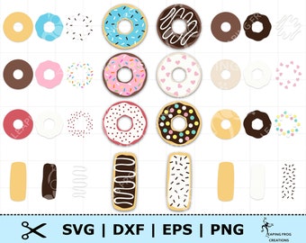 Donuts SVG set. Also 39 PNGS! Mix & Match! Cricut cut files, layered files. Silhouette files. Sprinkles, Confetti,Icing,,  DXF, eps Fun Cute