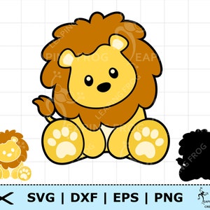 Leão fofo SVG. Leão PNG. Arquivos de corte Cricut, arquivos em camadas. Silhueta. DXF. eps. Clipart de leão dos desenhos animados. Baixar digitais. Vetor leão.