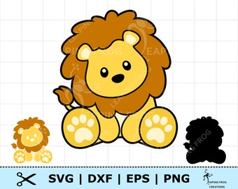 Cute Lion SVG. Lion PNG. Cricut cut files, layered files. Silhouette. DXF. eps. Cartoon lion clipart. Digital download. Lion vector.