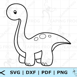 Cute Baby Dinosaur SVG PNG DXF eps. Brontosaurus Digital download, Cricut Silhouette cut files. Outline, Stencil, Coloring Page.