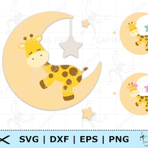 Giraffe auf Mond SVG. PNG. Cricut cut Dateien, geschichtet. Silhouette. Dschungel Tiere,Schlafen,Sterne,niedlich. Kinderzimmer. DXF, eps. Sofortdownload!