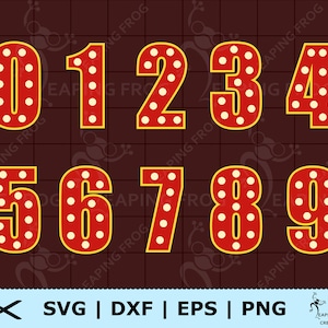 Numéros de casino SVG. Fichiers découpés Cricut, superposés. Fichiers silhouette. Cirque, éclairage, ampoules, néon. PNG, DXF eps. Téléchargement instantané !