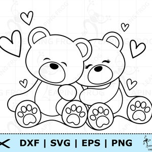 Teddybär SVG. Bären paar svg. Valentinstag svg. Kreis schnitt Dateien, Silhouette. Schablone, Outline. Clipart, Baby Bär, Herzen png dxf eps