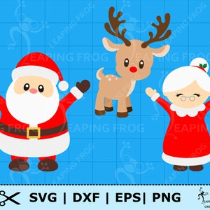 Kerstman SVG. PNG. Mevrouw Claus. Rudolph het roodneusrendier. Cricut gesneden bestanden, gelaagde bestanden. Silhouetbestanden. DXF, eps. Directe download!