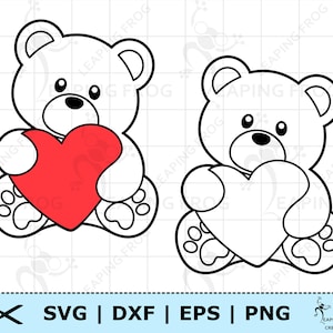 Orso di San Valentino SVG. PNG. Cuore. File di taglio Cricut, silhouette, file a strati. Orsacchiotto, Stencil, Contorno, Carino. DXF, download istantaneo!