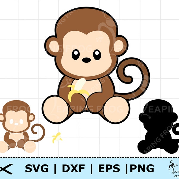 Cute Baby Monkey SVG. Whole image or cut/layered files. Monkey DXF. PNG.  Cricut, Silhouette  Monkey clipart. Jungle animals svg. Monkey png