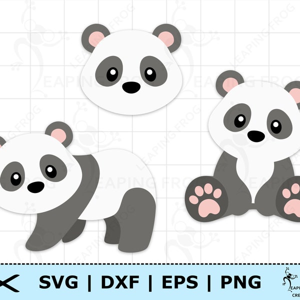 Panda Bär set SVG. Panda Bär DXF. Pandabär PNG. Kreis schnitt Dateien, Silhouette. Dateien mit Ebenen. Bündel, Set. Süßer Baby Bär svg. Clip Art