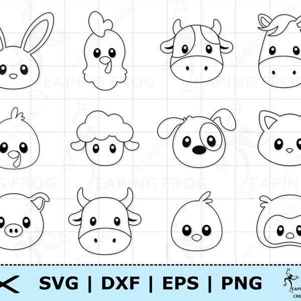 Animaux de la ferme SVG. PNG. Contours, pochoirs. Fichiers de coupe Cricut, fichiers Silhouette. Lot, ensemble. Des décorations pour cupcakes ! Téléchargement instantané. DXF, eps.