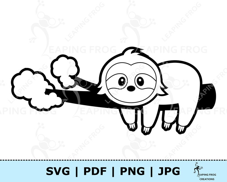Cute Sloth Coloring Page JPG SVG PNG pdf. Babysloth clipart. | Etsy