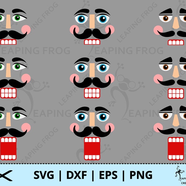 Nussknacker Gesichter SVG. PNG. Cricut Cut Files, Silhouette, geschichtete Dateien Sublimation. Weihnachten, Mix & Match oder vorgefertigt verwenden. Sofortiger Download
