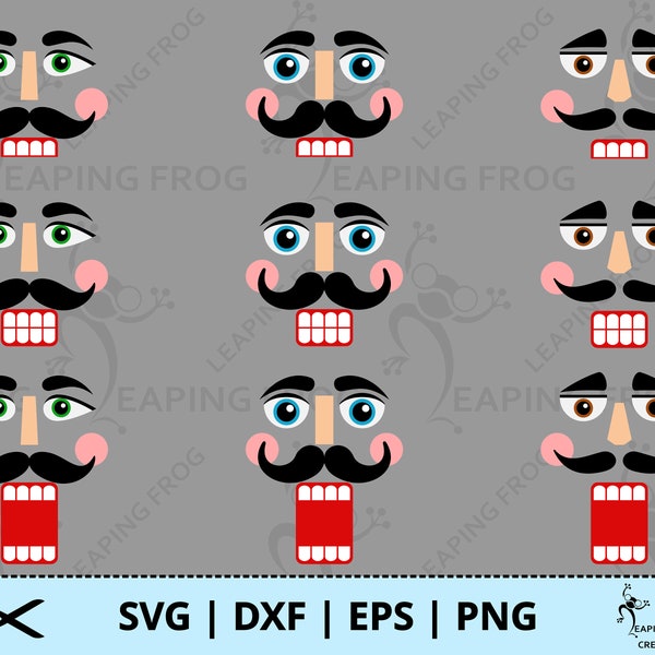 Nutcracker Faces SVG. PNG. Cricut Cut Files, Silhouette, layered files Sublimation. Christmas, Mix & Match or use pre-made. Instant download