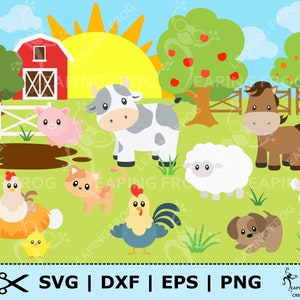 Animaux de la ferme SVG. Fichiers découpés Cricut, fichiers superposés. Fichiers silhouette. Bundle ferme svg. Ensemble. Svg de vache. Svg cheval. Svg de grange. Svg de cochon. Svg mouton.