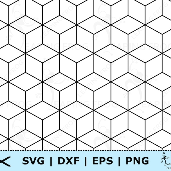 3D-blokken SVG. Geometrisch patroon. Naadloos/betegelen! Cricut gesneden bestanden, silhouetbestanden. Zwart wit. PNG, DXF, eps. Directe download.