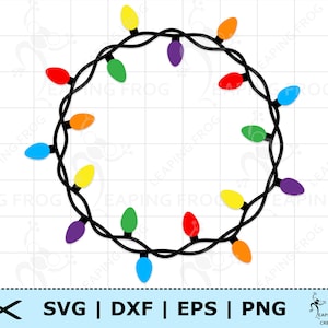 Corona de luces de Navidad SVG. PNG. Archivos de corte cricut, archivos Silhouette. Feliz navidad. Hilo rojo, verde y claro. DXF, eps. ¡Descarga instantánea!