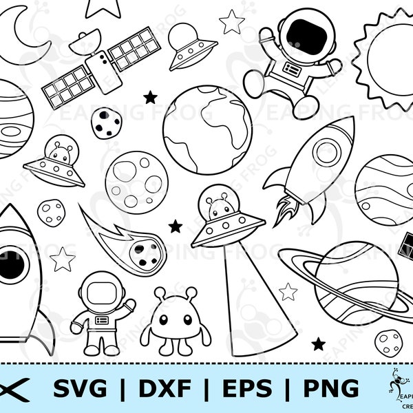 Planets SVG. PNG. Cricut cut files. Silhouette files.  Space, solar system, Earth, Saturn, ufos, astronauts, rockets, moon, DXF, eps Stencil
