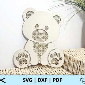 Ours en peluche en rotin SVG. Pour laser, Glowforge, etc. DXF, PDF. Chambre de bébé, animal, couches, fichiers découpés. Téléchargement instantané !