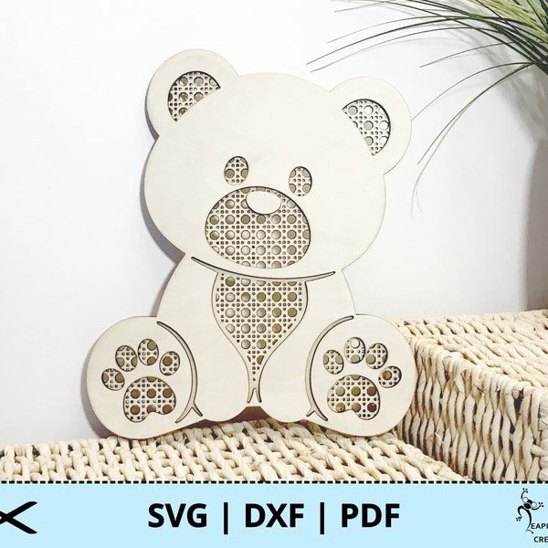 Rattan teddy bear SVG.  For laser, Glowforge, etc. DXF, PDF. Nursery, Animal, layered, cut files. Instant download!