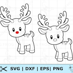 Rudolf SVG. PNG. Cricut gesneden, gelaagde bestanden. Silhouetbestanden. Kerstmis. Rendierenoverzicht, stencil. DXF, eps. Directe download!
