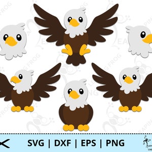Aigle SVG. PNG. Fichiers découpés Cricut, superposés. Fichiers silhouette. Lot, set. Américain, Mignon, oiseaux, 4 juillet, DXF, eps. Téléchargement instantané.