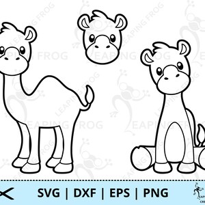 Cammello SVG. PNG. Taglia file. Contorno. Stencil. Cricut, Silhouette, ecc. Pacchetto, set. DXF. eps. Animali del deserto, seduti, ecc. Download immediato
