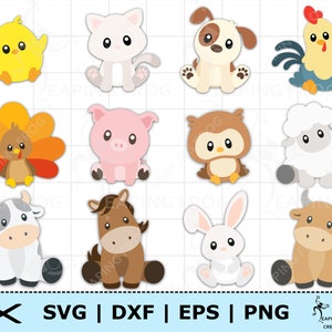 Animais de fazenda SVG. Arquivos de corte Cricut, arquivos em camadas. Arquivos de silhueta. Pacote Fazenda svg. Conjunto de fazenda SVG. Fazenda DXF. Fazenda png. Eps de fazenda. clipart.
