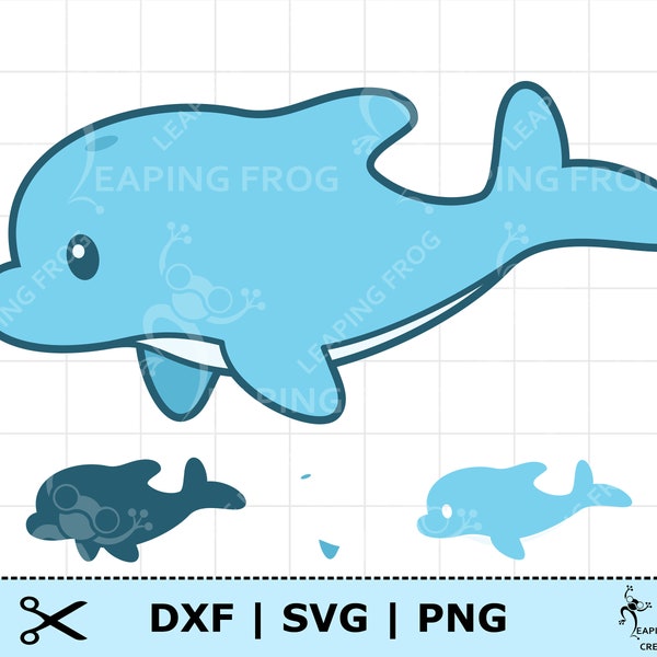 Cute Dolphin SVG PNG DXF. Digital download. Cricut, Silhouette Cut Files. Cartoon baby dolphin clipart. Great for nursery. Layered