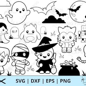 Halloween-SVG. PNG. Knip bestanden, contouren, stencils. Cricut, silhouet. Bundel, set. Heks, Ghost, mama, enz. DXF, eps. Directe download!