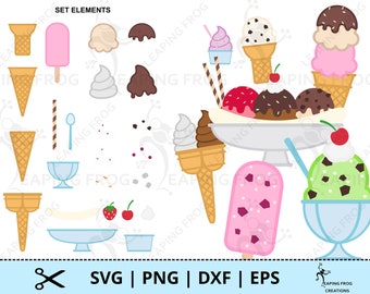 Sorvete SVG, PNG. Misture e combine! Arquivos de corte Cricut, arquivos em camadas. Silhueta. Sublimação, impressão para corte. Download instantâneo! Cones, coberturas