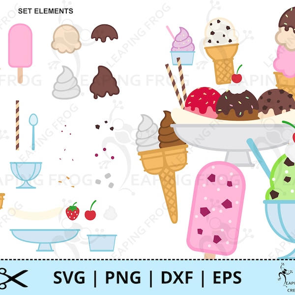 Ice Cream SVG, PNG.   Mix & Match! Cricut cut files, layered files. Silhouette. Sublimation, print to cut. Instant download! Cones, toppings