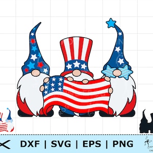 4 juillet gnomes SVG PNG DXF eps. Fichiers découpés et superposés. Cricut, Silhouette. Amérique, Etats-Unis, rouge, blanc, bleu. Téléchargement instantané !