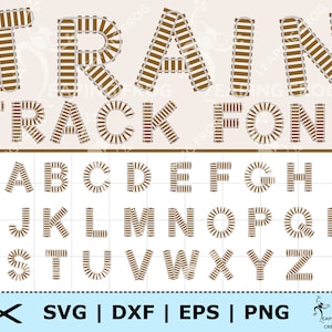 Fuente de vía de tren SVG. PNG. Archivos de corte Cricut, capas. Silueta. Letras, alfabeto, ferrocarril, niños, DXF, EPS. ¡Descarga instantánea!