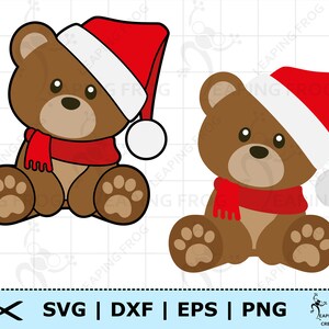 Orso di Natale SVG. PNG. File di taglio Cricut, silhouette, file a strati. Orsacchiotto, bambino, carino, cappello da Babbo Natale, rosso. DXF, eps. Download istantaneo!