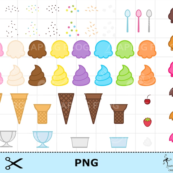 Ice Cream PNG. Mix & Match!  Cones, scoops, dish, spoons, sprinkles. Digital download. Ice cream clipart. Icecream png. Ice cream cone png