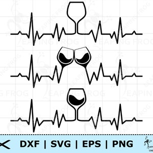 Bicchiere da vino ECG SVG dxf. Bicchieri da vino ECG. Vino ekg svg. Battito cardiaco del vino in formato SVG. File tagliati Cricut. Stratificato. Silhouette. Scarica bicchiere di vino.