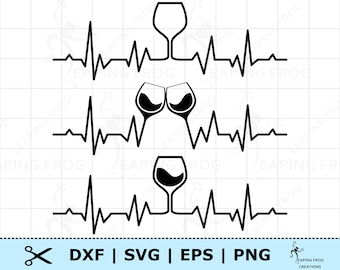 Copo de vinho EKG SVG dxf. Taças de vinho EKG. Vinho ekg svg. Batimento cardíaco do vinho svg. Arquivos de corte Cricut. Em camadas. Silhueta. Baixar taça de vinho.