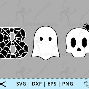 BOO SVG. PNG. Cricut cut files, layered. Silhouette files. Sublimation. Spider,  Ghost, Skull. Print to cut. Dxf, eps. Instant download!